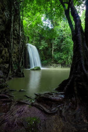 Waterfall in forest at Erawan waterfall National Park, Kanchanaburi, Thailand