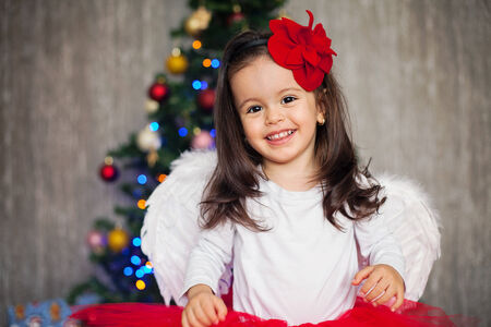 Little girl with christmas hat の写真素材