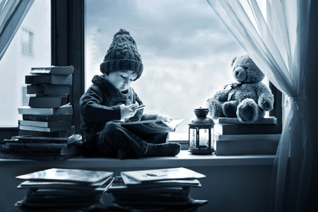 Boy, writing letter to Santa の写真素材