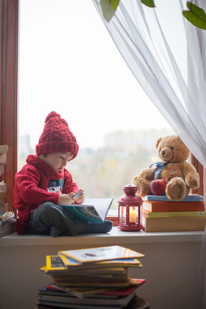 Boy, writing letter to Santa の写真素材
