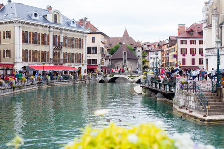 ANNECY, FRANCE, 23 AUGUST 2015 - Palais de l'isle, beautiful town square. Annecy is known to be called the French Veniceのeditorial素材