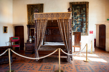 AMBOISE, FRANCE - 29 AUGUST 2015:  Amboise castle, royal medieval french castle at Loire Valley in France, Interior picture of castle furniture from the insideのeditorial素材