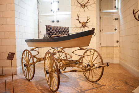 CHAMBORD, FRANCE - 28 AUGUST 2015:  Chateau de Chambord, royal medieval french castle at Loire Valley in France, Interier picture of castle furniture from the insideのeditorial素材