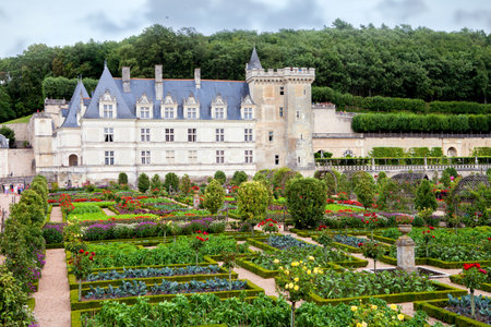 VILLANDRY, FRANCE - 26 AUGUST 2015, Chateau de Villandry is a castle-palace located in Villandry, in department of Indre-et-Loire, France. He is a world known for its amazing gardensのeditorial素材