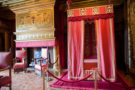 CHENONCEAUX, FRANCE - 29 AUGUST 2015:  Chateau de Chenonceaux royal medieval french castle at Loire Valley in France, Interior picture of castle furniture from the insideのeditorial素材
