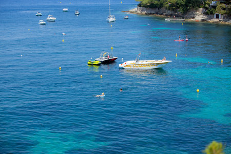 CAP FERRAT, FRANCE - 27 JUNE 2016: Cote d'Azur France. View of luxury bay of French riviera. Cap Ferrat beach is situated between Nice city and Monaco, mediterranean Seaのeditorial素材