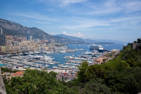 MONACO, EUROPE - 29 JUNE 2016: Wide view of luxury yachts in the harbor of Monte Carlo, Monaco, Europeのeditorial素材