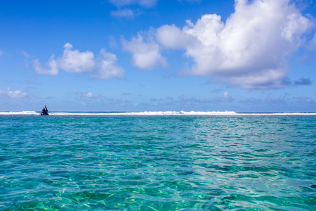 Beautiful amazing nature background. Tropical blue sun sea. Luxury holiday resort. Island atoll about coral reef. Fresh freedom. Adventure day. Snorkeling. Coconut paradiseの写真素材