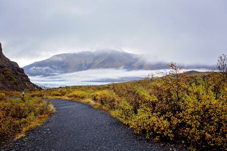 Beautiful aerial view of the nature in Skaftafell Glacier national park on a gorgeous autumn day in Icelandの写真素材