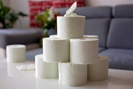 Toilet paper on a table at homeの写真素材