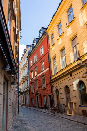 Young preschool child, visiting city of Stockholm with his family, summertime, Swedenのeditorial素材