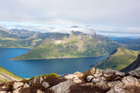 Segla mountain on Senja island, North Norway. Amazing beautiful landscape and splendid nature in scandinavian countryの写真素材