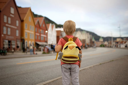 Child enjoying the amazing views in Bergen, Norwayの写真素材
