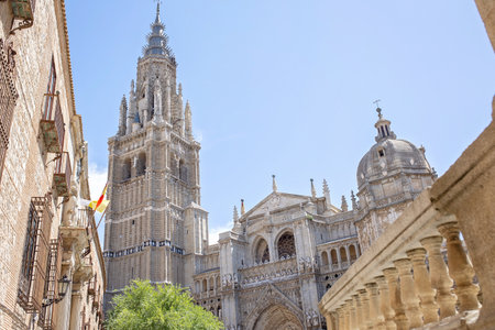 Toledo cathedral in the center of the city, summertime in Spainの写真素材