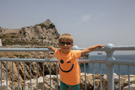 appy family with children, visiting Gibraltar during summer vacationの写真素材