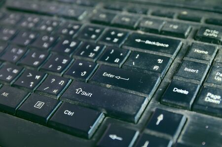 Keyboard Old dusty mess,shot at close range.の写真素材