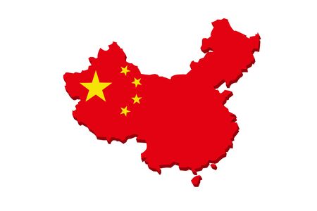 Flag of China in the form of a map on a white background.の写真素材