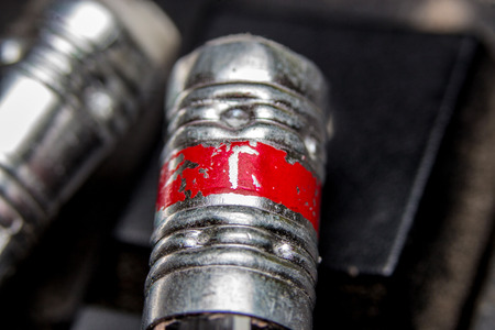 Close up. Wooden pencil placed on a computer keyboard. Photo with copy spaceの写真素材