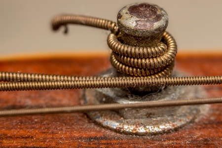 The photo shows the different parts of the old guitar,Guitar string,tuners