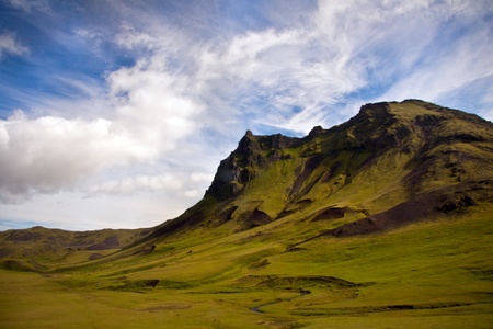 a beautiful mountain in Iceland, covered with grassの写真素材