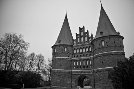 The Holstentor is a late Brick Gothic city gate in Lubeckの写真素材
