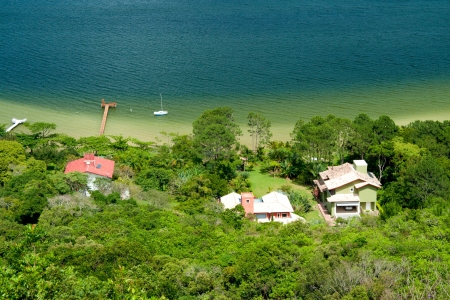 small houses near lagoon , Brazilの写真素材