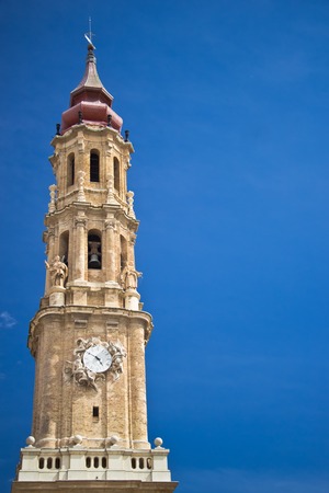 bell tower Salvador Cathedral at Zaragoza, Spainの写真素材