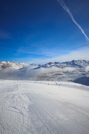 Slope on the skiing resort in Alps. Livigno, Italy