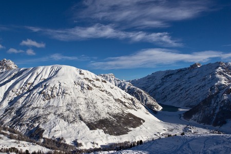 stunning view of skiing resort in Alps. Livigno, Italyの写真素材