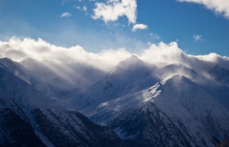 stunning view of skiing resort in Alps. Livigno, Italyの写真素材