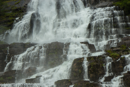 Beautiful Tvindefossen - a famous waterfall in Norwayの写真素材
