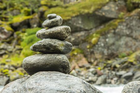 Cairn on  a mountain lake in Norwayの写真素材