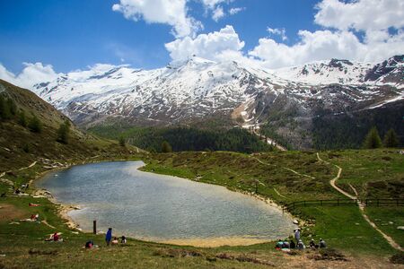 Amazing view of mountain lake near the Matterhorn in the Swiss Alps
