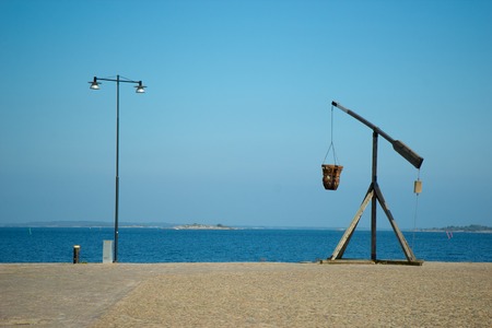 Old wooden crane in Karlskrona town, Swedenの写真素材