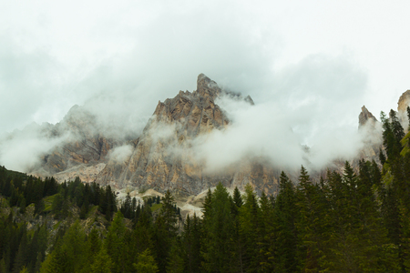 View od Dolomites alps in summertime, foggy weatherの写真素材
