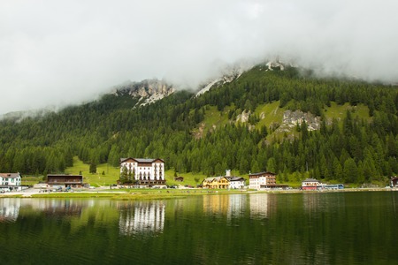 view of amazing Misurina lake in south Tirol, Italyの写真素材