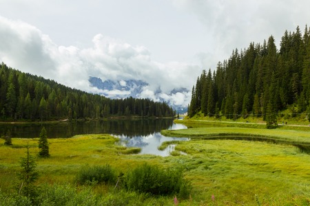 view of amazing Misurina lake in Italyの写真素材