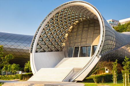 Tbilisi, Georgia August 24, 2018 The Music theater and Exhibition Hall at Rhike Park in Tbilisi,...