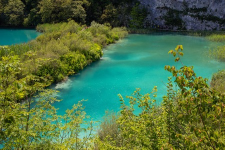 turquoise waters of Plitvice Lakes National Park in Croatia.の写真素材