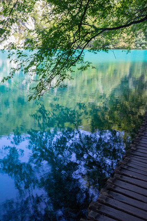 turquoise waters of Plitvice Lakes National Park in Croatia.の写真素材