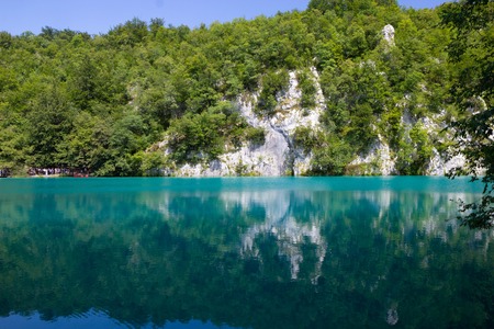 turquoise waters of Plitvice Lakes National Park in Croatia.の写真素材