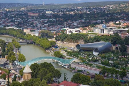TBILISI, GEORGIA - August 2018: Aerial view of Old Tbilisi on sunny summer day in Tbilisi, Georgiaのeditorial素材