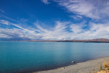 view of Lake Pukaki with Mount Cook reflection, Aoraki National Park, New Zealandの写真素材