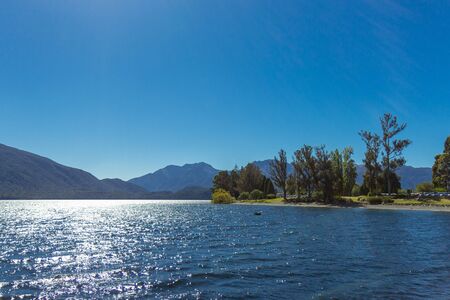 view of Te Anau lake, Fiordland region, New Zealandの写真素材