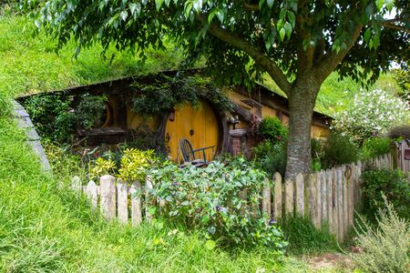 2017, May 2nd, Hobbiton movie set in Matamata, New Zealand - Front door of the hole, Hobbit houseのeditorial素材