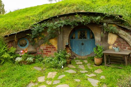 2017, May 2nd, Hobbiton movie set in Matamata, New Zealand - Front door of the hole, Hobbit house