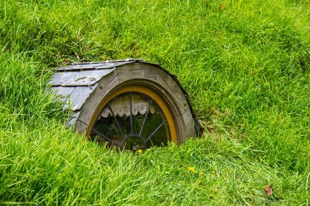 2017, May 2nd, Hobbiton movie set in Matamata, New Zealand - Front door of the hole, Hobbit houseのeditorial素材
