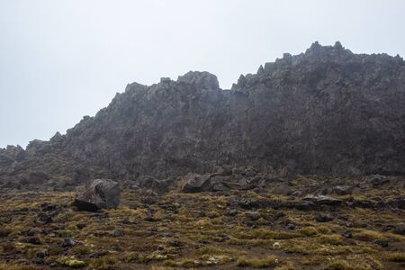 foggy rainy day at Tongariro volcano, north island of New Zealandの写真素材