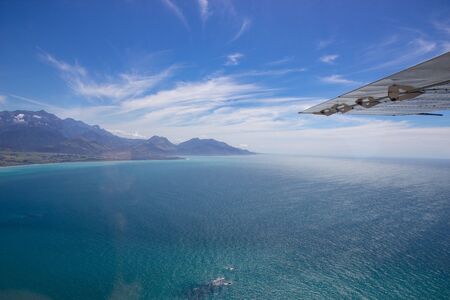 aerial view of Kaikoura bay taken from a plane, New Zealand