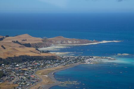 aerial view of Kaikoura bay taken from a plane, New Zealand